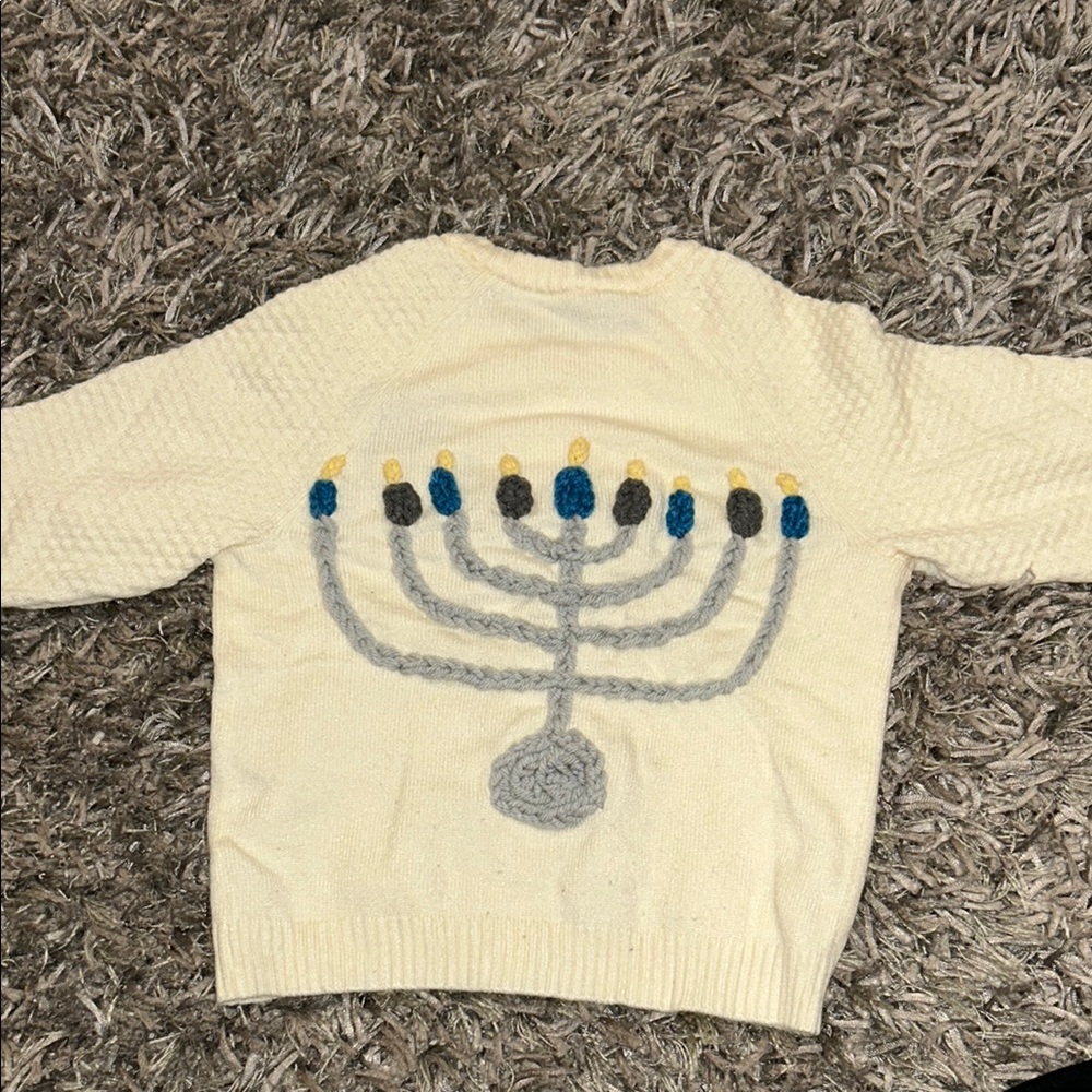 Cream Sweater with Menorah Design